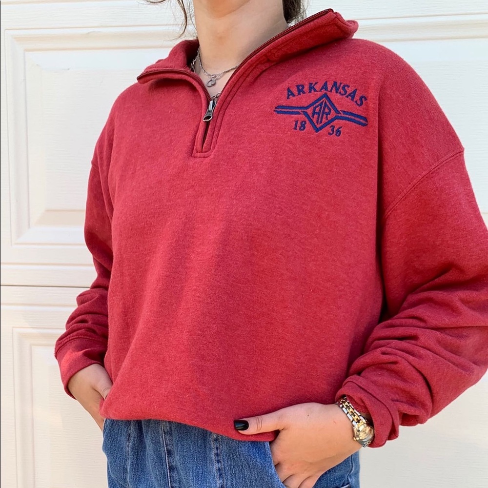 Red Arkansas Half Zip Sweater